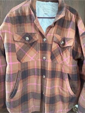 Aeropostale Brown Plaid Jacket with Pink Accents